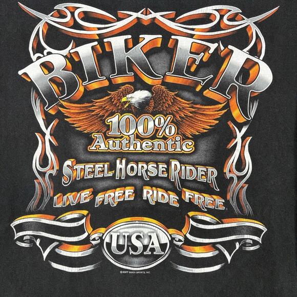 Vintage Y2K Motorcycle Flames Long Sleeve T-Shirt Large Black Biker Forever Fade - Picture 2 of 5